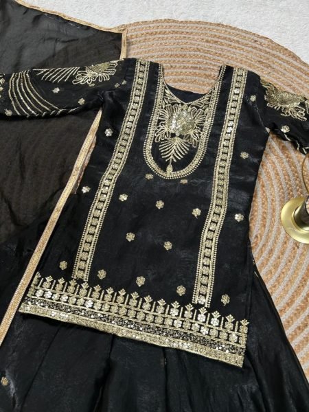 Designer Black Kids Suit Set with Sequins Embroidery for Party Wear Girls Wear