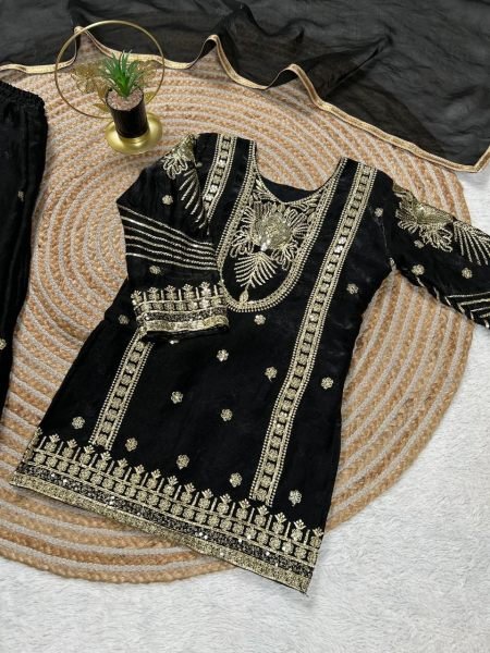Designer Black Kids Suit Set with Sequins Embroidery for Party Wear Girls Wear
