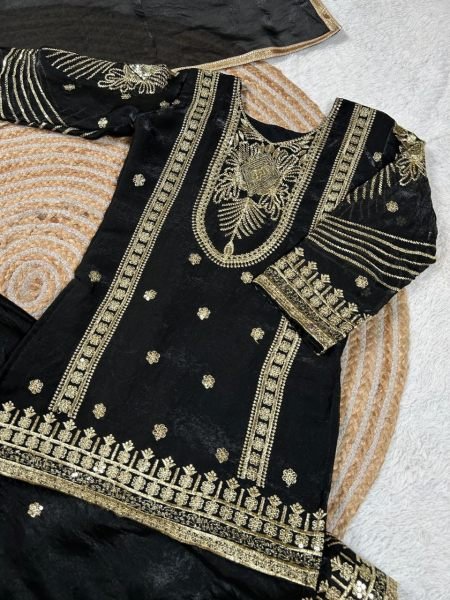 Designer Black Kids Suit Set with Sequins Embroidery for Party Wear Girls Wear