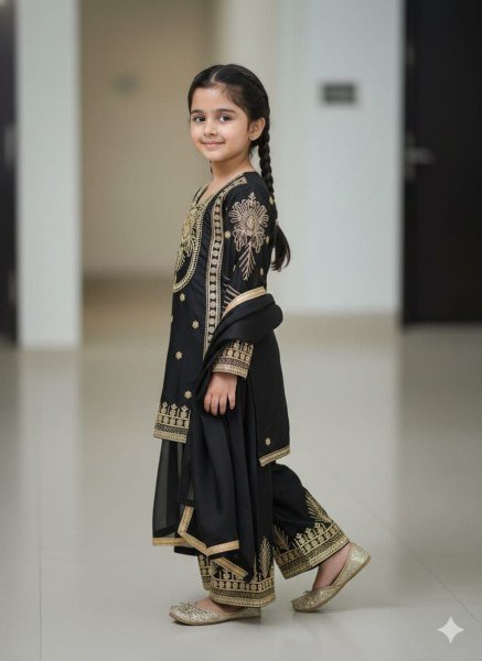 Designer Black Kids Suit Set with Sequins Embroidery for Party Wear Girls Wear