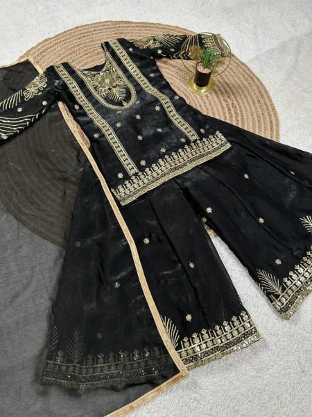 Designer Black Kids Suit Set with Sequins Embroidery for Party Wear Girls Wear