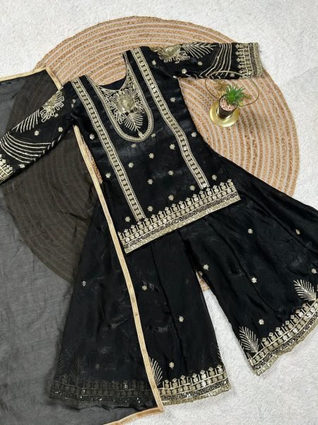 Designer Black Kids Suit Set with Sequins Embroidery for Party Wear Girls Wear