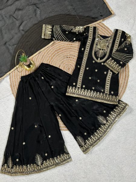 Designer Black Kids Suit Set with Sequins Embroidery for Party Wear Girls Wear