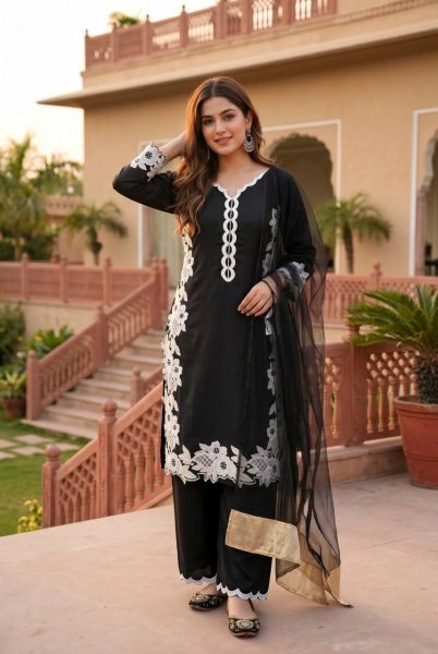 Exclusive Black Natural Silk Embroidered Palazzo Suit Set for Wedding Wear Ready To Wear Collection