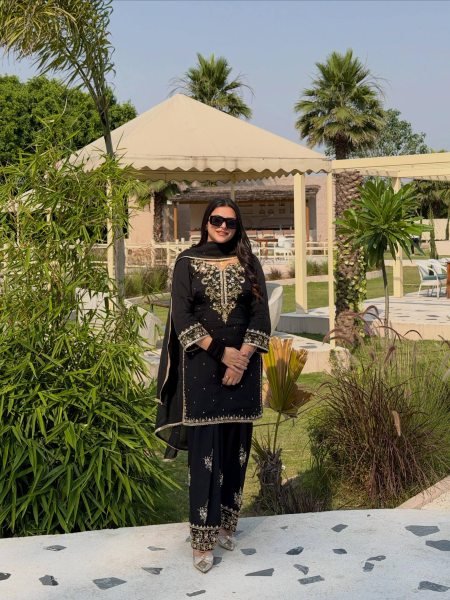 Exclusive Black Party Wear French Crepe Kurti Plazo with Sequin and Zari Embroidery Ready To Wear Collection