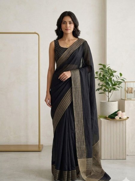 Exclusive Black Pure Ho Silk Saree with Zari Border and Rich Pallu for Wedding Wear Sarees 