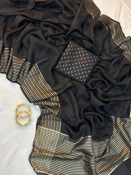 Exclusive Black Pure Ho Silk Saree with Zari Border and Rich Pallu for Wedding Wear Silk Sarees Wholesale