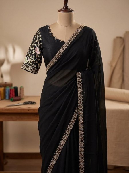 Exclusive Black Wedding Wear Rangoli Saree with Sequin Work Designer Blouse Sarees 
