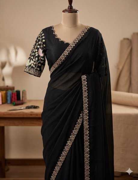Exclusive Black Wedding Wear Rangoli Saree with Sequin Work Designer Blouse Embroidery Sarees Wholesale