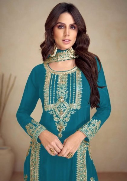 Exclusive blue Chinon Sequence Embroidered  Kurti Suit for Party Wear Ready To Wear Collection