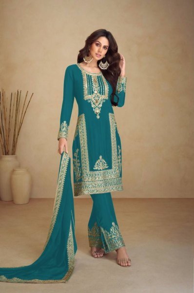 Exclusive blue Chinon Sequence Embroidered  Kurti Suit for Party Wear Ready To Wear Collection