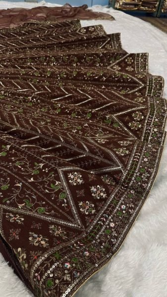 Exclusive Brown Thai Silk Bridal Lehenga with Heavy Embroidery and Glass Organza Dupatta Bollywood Lehenga Choli