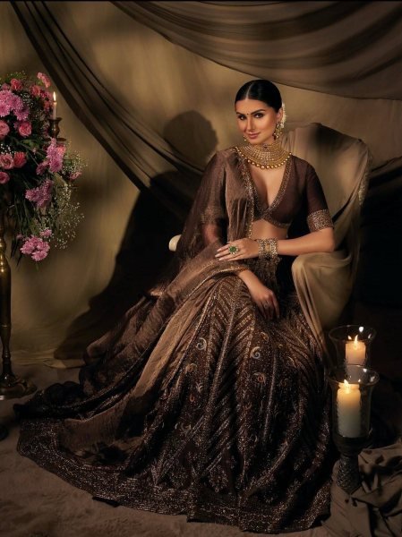 Exclusive Brown Thai Silk Bridal Lehenga with Heavy Embroidery and Glass Organza Dupatta Bollywood Lehenga Choli
