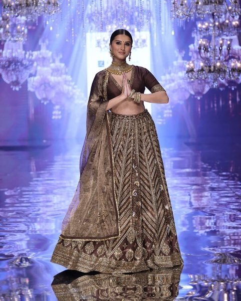 Exclusive Brown Thai Silk Bridal Lehenga with Heavy Embroidery and Glass Organza Dupatta Bollywood Lehenga Choli