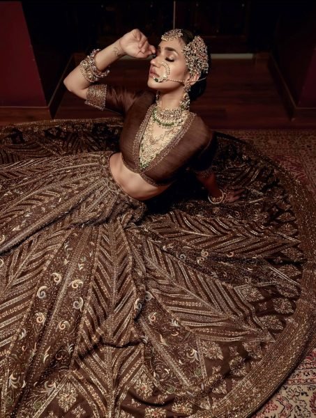 Exclusive Brown Thai Silk Bridal Lehenga with Heavy Embroidery and Glass Organza Dupatta Bollywood Lehenga Choli