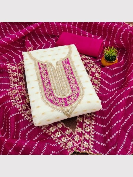 Exclusive Pink Color Chanderi Dress Material Suit  For Women Color Set Matching Dress Material Wholesale
