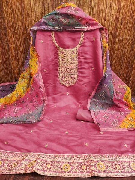 Exclusive  Cording Work Romal Silk Suit with Heavy Dal Santoon Bottom and Organza Dupatta at Wholesale Rates Collection for Indian Buyers Color Set Matching Dress Material Wholesale