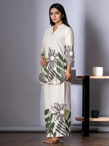 Exclusive Cotton Silk Co ord Set with Modern Floral Digital Design Ready Stock for Export CO ORD Sets
