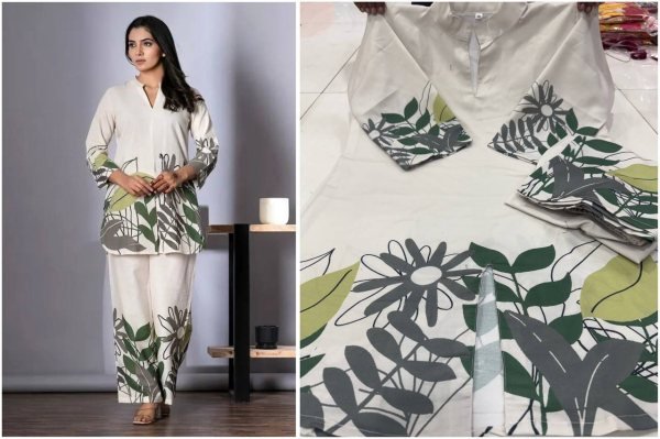 Exclusive Cotton Silk Co ord Set with Modern Floral Digital Design Ready Stock for Export CO ORD Sets