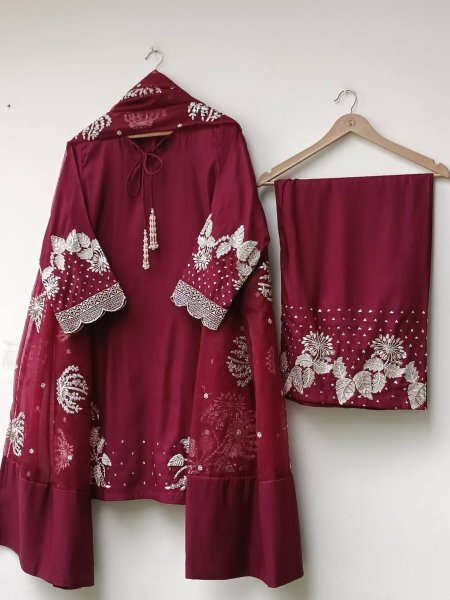 Exclusive Designer Embroidered Crepe Palazzo Suit with Sequence Work for Parties 