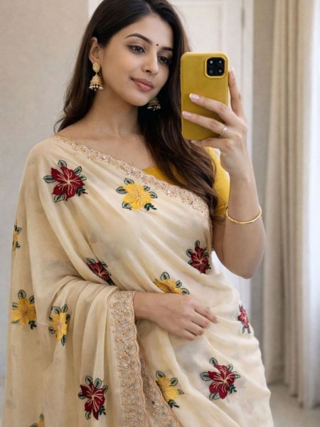 Exclusive Designer Star Georgette Saree with Mirror and Embroidery Work Sarees 