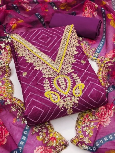 Exclusive Digital Printed Chanderi Dress Material for Ladies with Kodding Neck and Dupatta Set Top Designer Fabric Suppliers in Surat Dress Material 