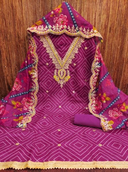 Exclusive Digital Printed Chanderi Dress Material for Ladies with Kodding Neck and Dupatta Set Top Designer Fabric Suppliers in Surat Color Set Matching Dress Material Wholesale