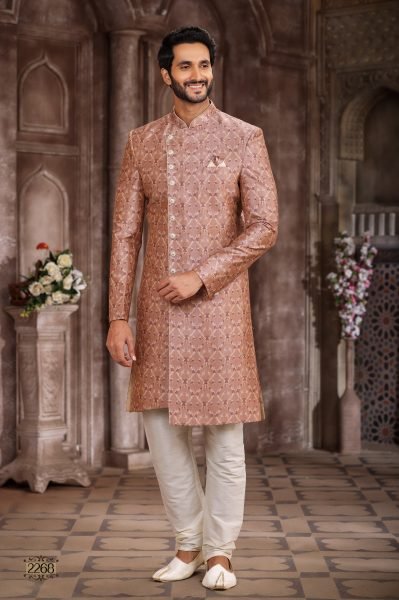 Exclusive Dusty Peach Indo-Western Sherwani with Digital Print And Embroidery Kurta Pajama Wholesale