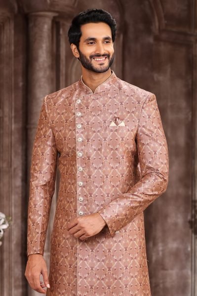 Exclusive Dusty Peach Indo-Western Sherwani with Digital Print And Embroidery Kurta Pajama Wholesale