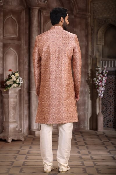 Exclusive Dusty Peach Indo-Western Sherwani with Digital Print And Embroidery Kurta Pajama Wholesale