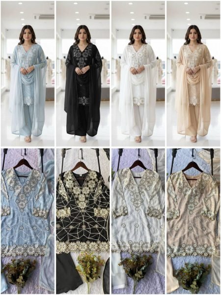 Exclusive Eid 2026 Pakistani Style Georgette Sequence Work Top Palazzo with Dupatta Wholesale Rate Ready To Wear Collection