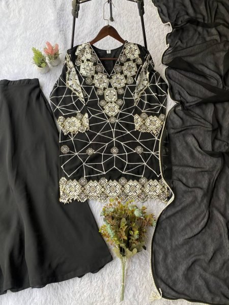 Exclusive Eid 2026 Pakistani Style Georgette Sequence Work Top Palazzo with Dupatta Wholesale Rate Ready To Wear Collection