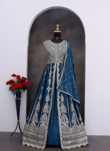 Exclusive Eid Real Chinon Anarkali Lehenga Suit with Full Sequence Work Wholesale Available Anarakali Gown Wholesale