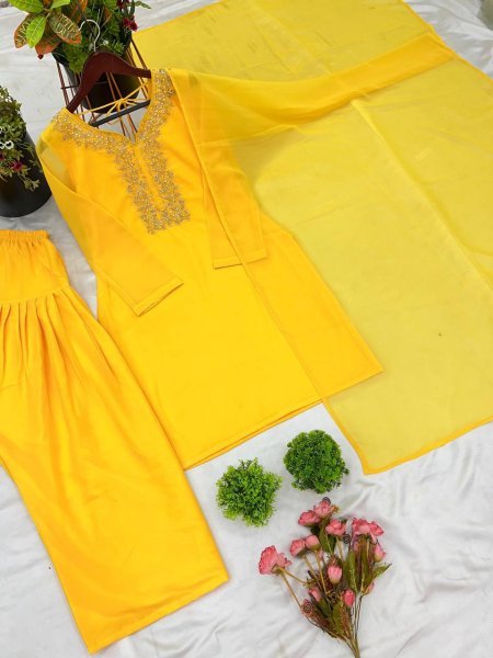 Exclusive Faux Georgette Dress Set Fully Stitched with Handwork Beads Embroidery Ready To Wear Collection