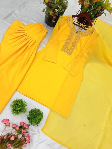 Exclusive Faux Georgette Dress Set Fully Stitched with Handwork Beads Embroidery Ready To Wear Collection