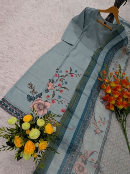 Exclusive Flower Printed Cotton Kurti with Chanderi Dupatta Set for Daily Wear Printed Kurtis