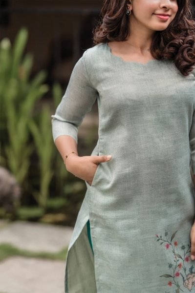 Exclusive Flower Printed Cotton Kurti with Chanderi Dupatta Set for Daily Wear Printed Kurtis