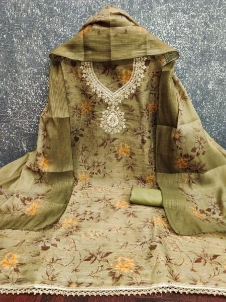 Exclusive Green Digital Print Erode Silk Dress Material for Boutique and Reseller Buyers Punjabi Dress Materials Wholesale