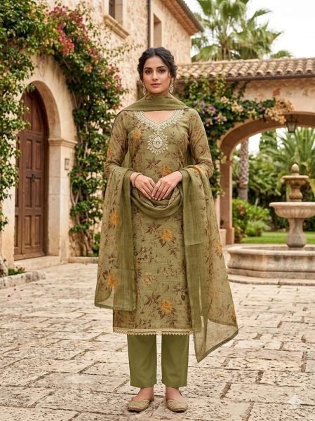 Exclusive Green Digital Print Erode Silk Dress Material for Boutique and Reseller Buyers Punjabi Dress Materials Wholesale