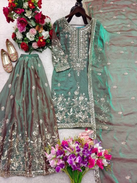 Exclusive Green Sharara Suit with Full Sleeves Top for Wedding Functions Ready To Wear Collection