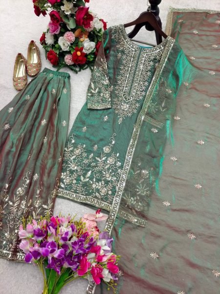 Exclusive Green Sharara Suit with Full Sleeves Top for Wedding Functions Ready To Wear Collection