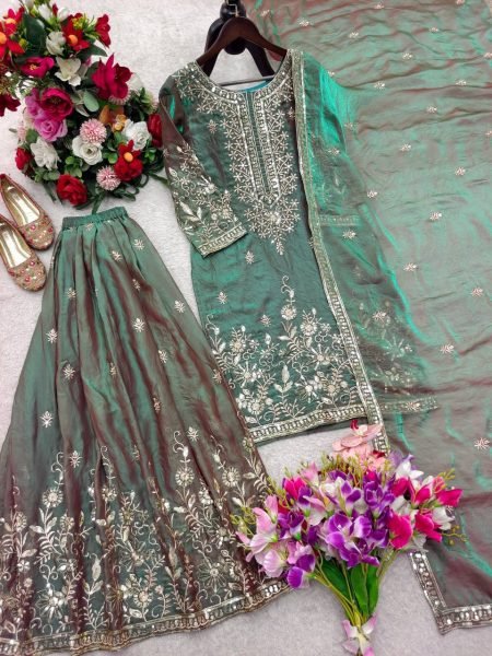 Exclusive Green Sharara Suit with Full Sleeves Top for Wedding Functions Ready To Wear Collection
