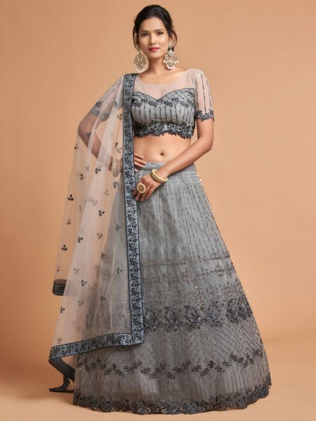 Exclusive Grey Fancy Embroidered Lehenga for Reception and Engagement Wear  Lehenga