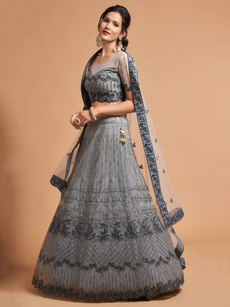 Exclusive Grey Fancy Embroidered Lehenga for Reception and Engagement Wear Designer Lehenga Choli