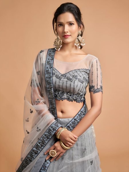 Exclusive Grey Fancy Embroidered Lehenga for Reception and Engagement Wear Designer Lehenga Choli