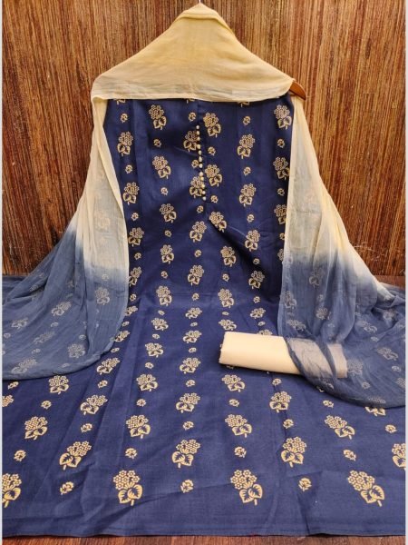 Exclusive Indigo Color Cotton Slub Print Dress Material Collection  Color Set Matching Dress Material Wholesale