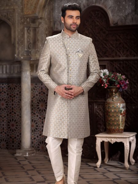 Exclusive Ivory Wedding Indo Western Set with Rich Fabric Look 