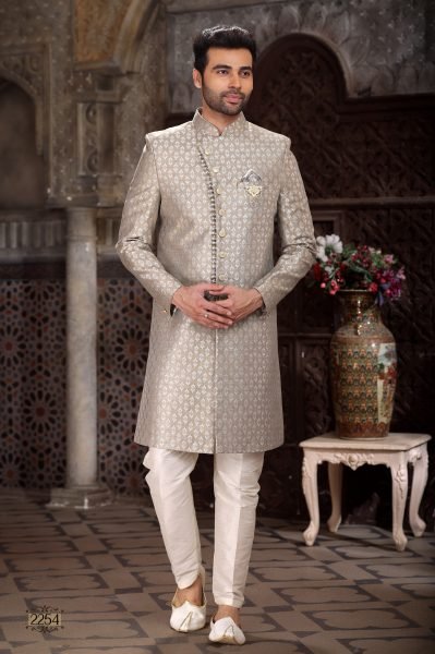 Exclusive Ivory Wedding Indo Western Set with Rich Fabric Look Kurta Pajama Wholesale