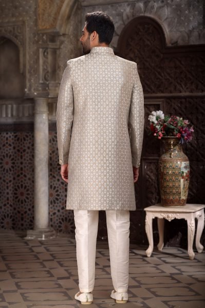 Exclusive Ivory Wedding Indo Western Set with Rich Fabric Look Kurta Pajama Wholesale