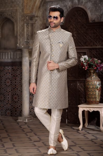 Exclusive Ivory Wedding Indo Western Set with Rich Fabric Look Kurta Pajama Wholesale